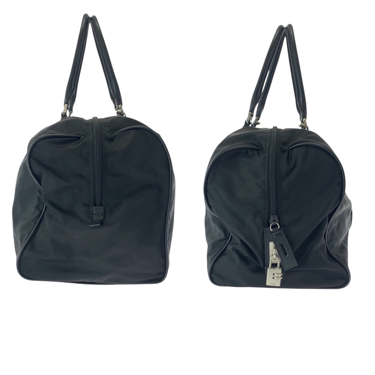 PRADA Boston Duffel bag Nylon Black SilverMetal Boston Duffel bag Handbag Test Triangle With logo Women Used Authentic