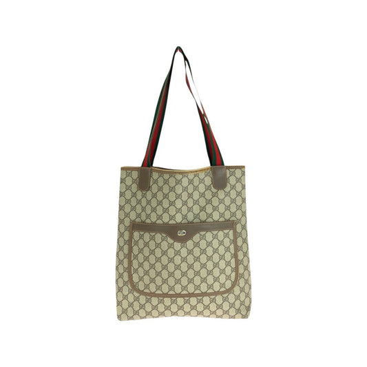 GUCCI Tote Bag 62503 GG Supreme canvas, leather Brown Metal Tote Bag Shoulder Bag Old Gucci Shelly Line Interlocking Women(Unisex) Used Authentic