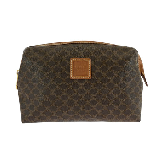 CELINE Pouch PVC, Leather Brown Gold Metal Pouch Macadam Women Used Authentic