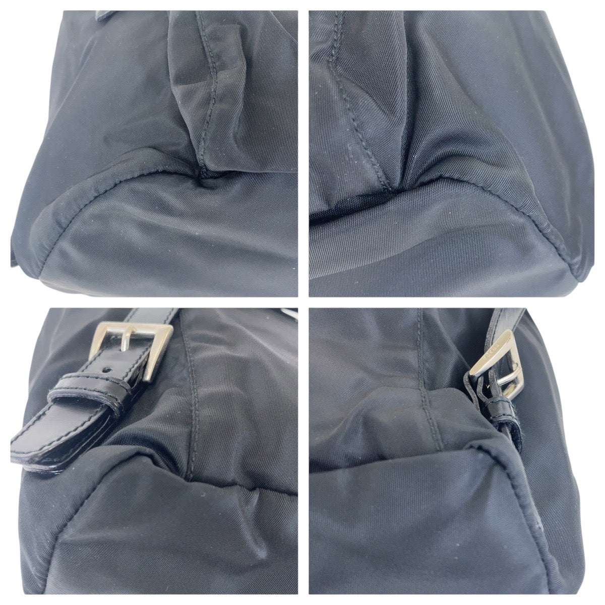 PRADA Backpack Nylon Black SilverMetal Backpack Test Triangle With logo Women Used Authentic