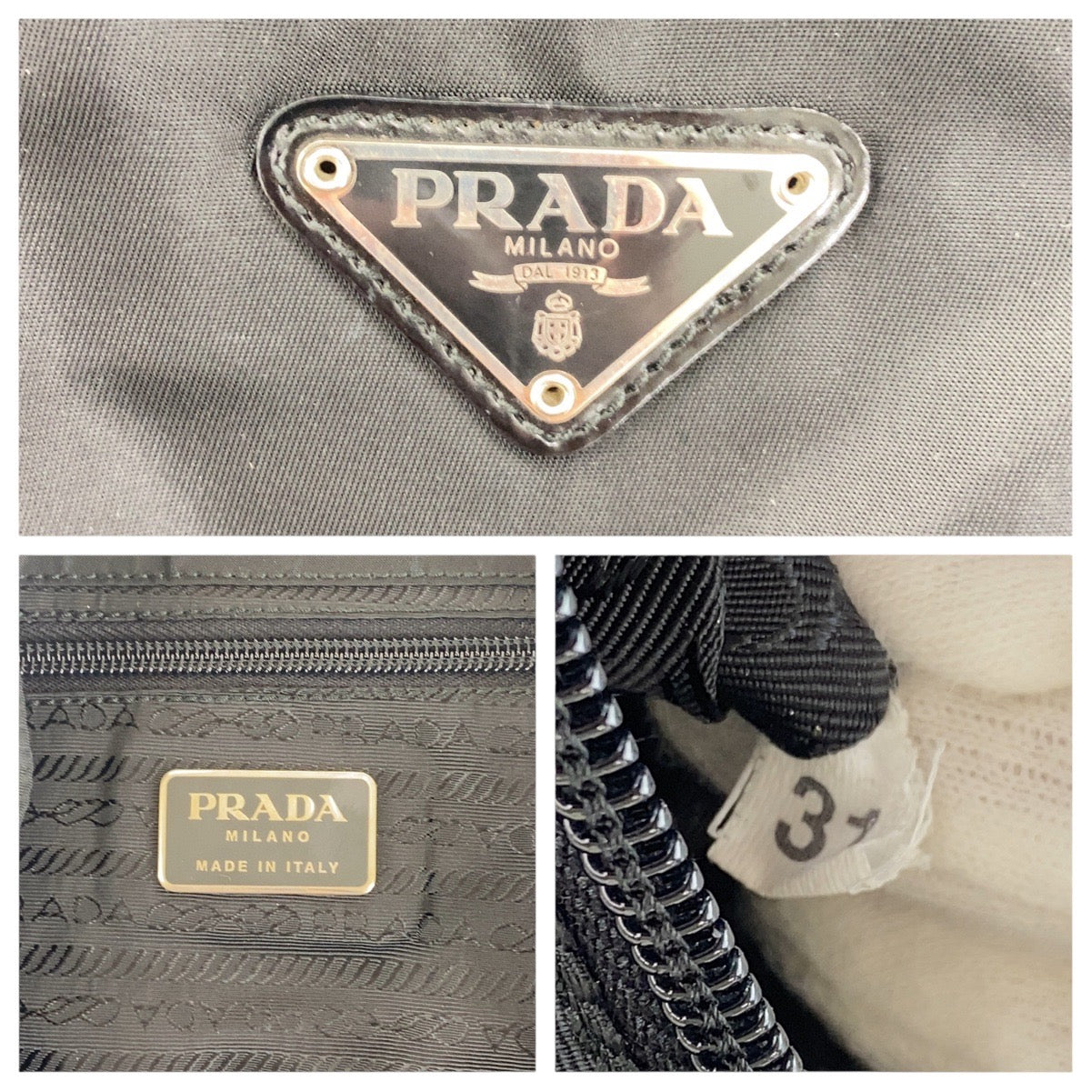 PRADA Backpack Nylon Black SilverMetal Backpack Test Triangle With logo Women Used Authentic
