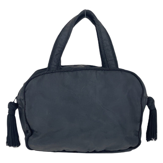 PRADA Handbag Nylon, Beads Black SilverMetal Handbag Tote Bag Test Tassel Women Used Authentic