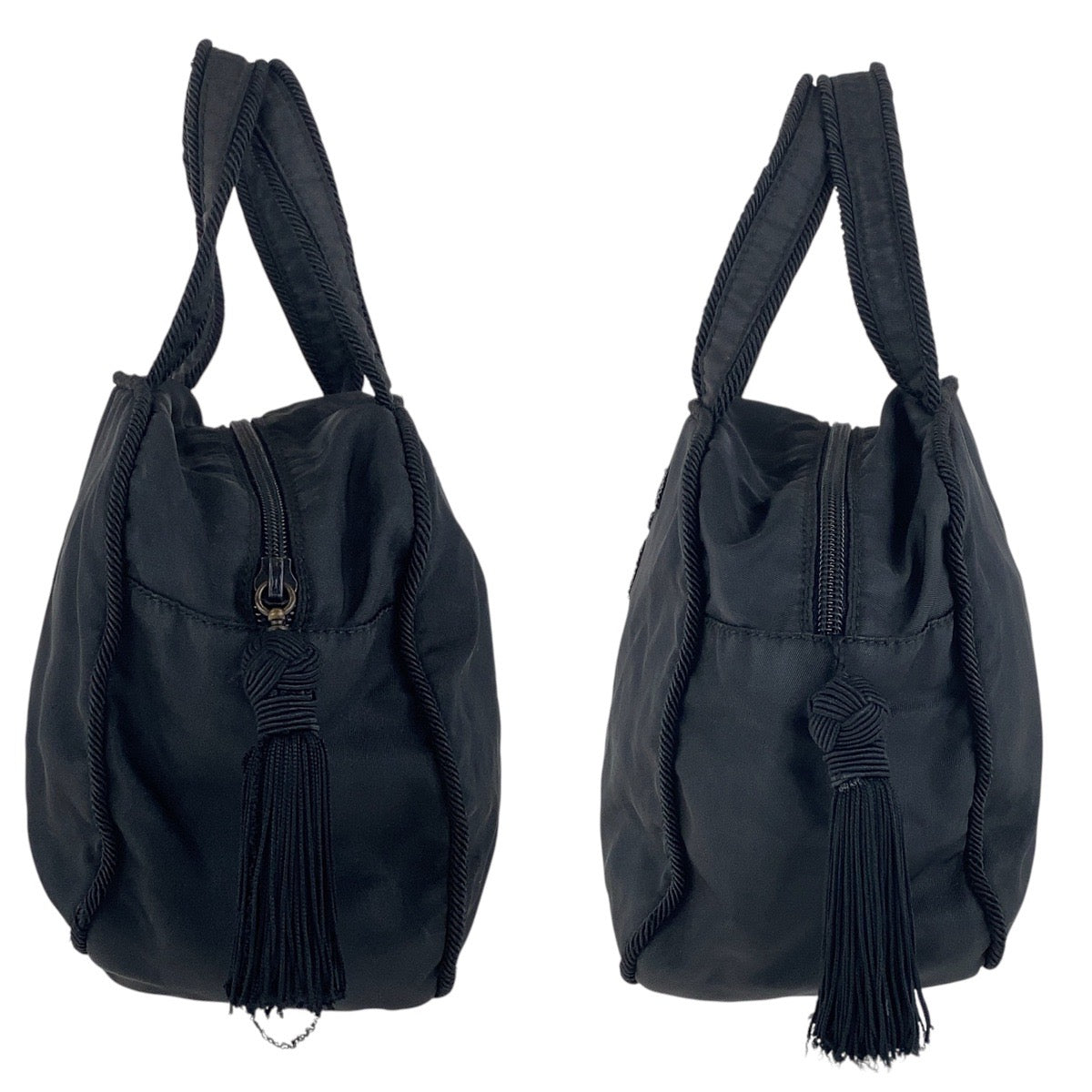 PRADA Handbag Nylon, Beads Black SilverMetal Handbag Tote Bag Test Tassel Women Used Authentic