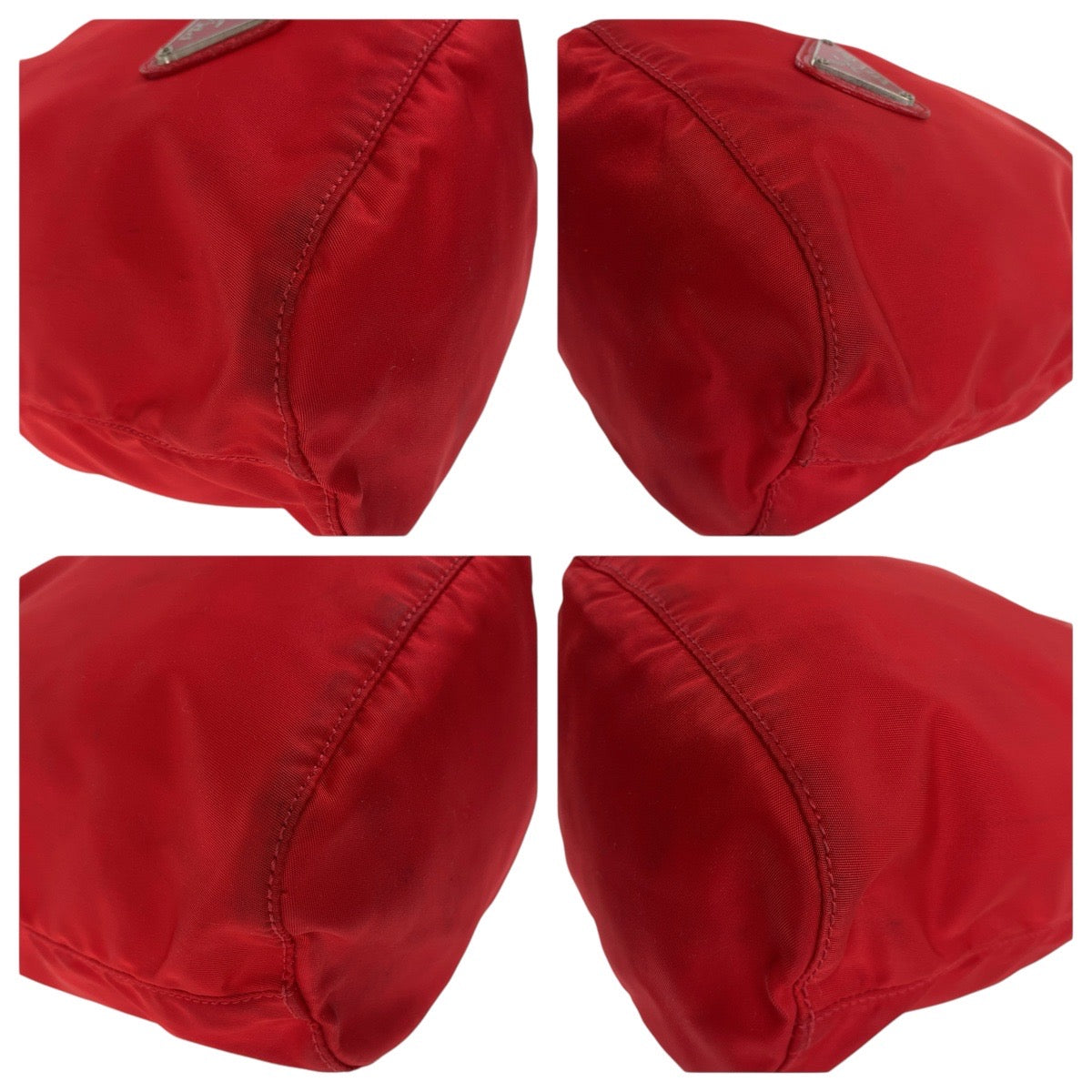 PRADA Pouch Nylon Red Silver Metal pouch accessory pouch Test Triangle With logo Women Used Authentic