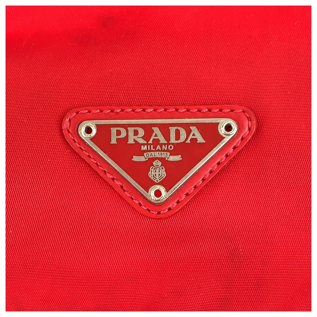 PRADA Pouch Nylon Red Silver Metal pouch accessory pouch Test Triangle With logo Women Used Authentic