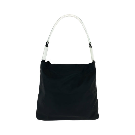 PRADA Shoulder Bag Nylon Black SilverMetal Clear One Shoulder Bag Test Triangle With logo Women Used Authentic