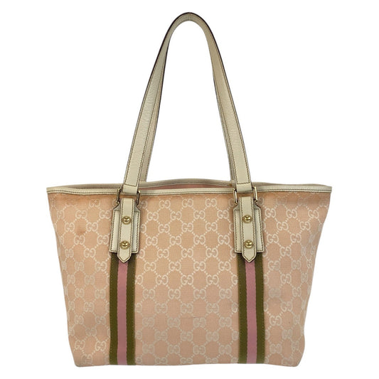 GUCCI Tote Bag 137396 GG canvas, leather Pink Ivory Gold Metal Tote Bag Shoulder Bag Sherry line Women Used Authentic