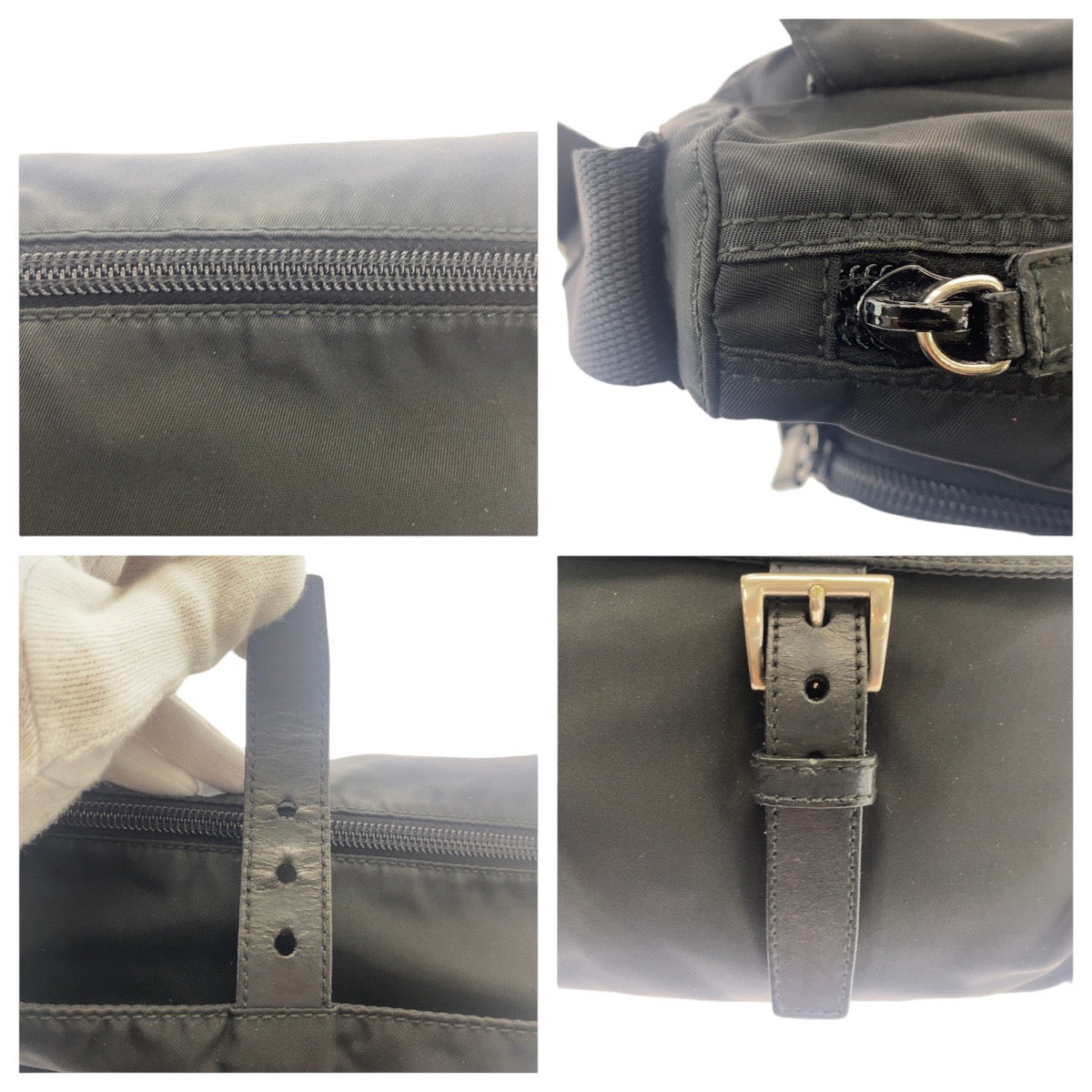 PRADA Shoulder Bag Nylon Black SilverMetal Crossbody Shoulder Bag Unisex Test Triangle With logo mens Used Authentic