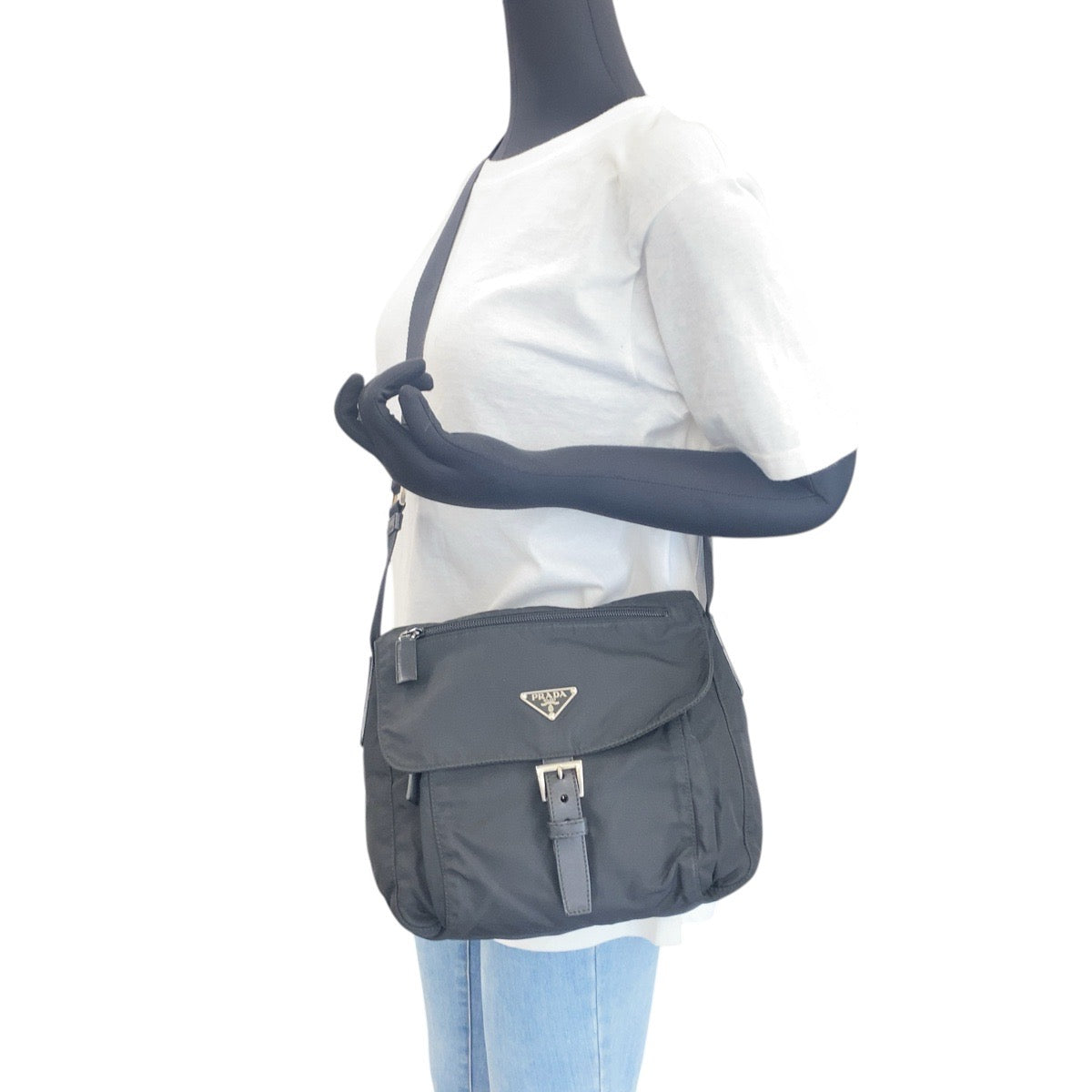 PRADA Shoulder Bag Nylon Black SilverMetal Crossbody Shoulder Bag Unisex Test Triangle With logo mens Used Authentic