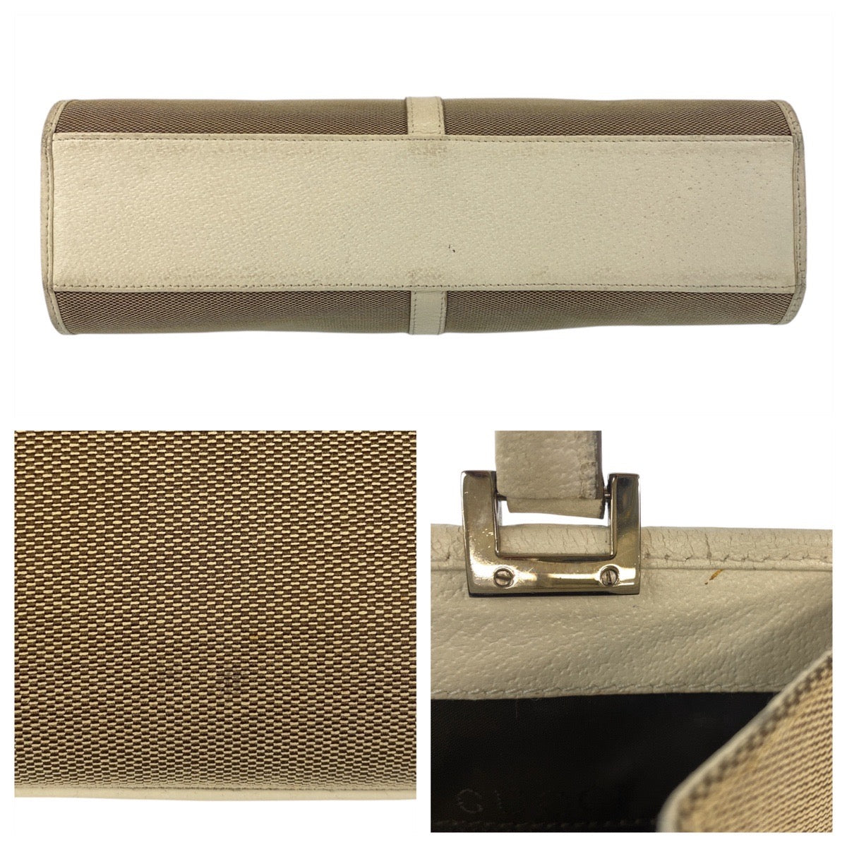 GUCCI Tote Bag 002 1073 Canvas, Leather Beige Ivory SilverMetal Tote Bag Shoulder Bag Jackie Women Used Authentic