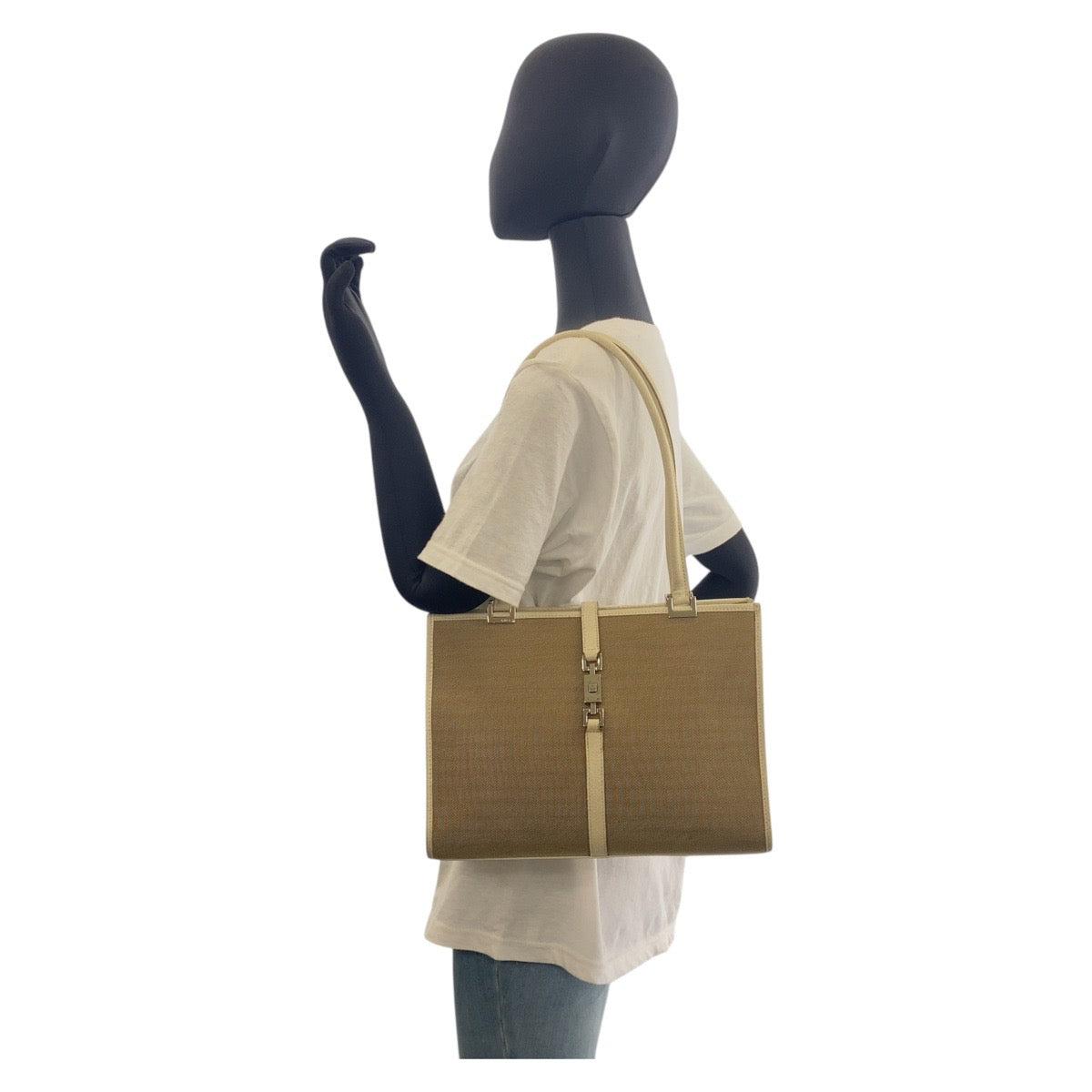 GUCCI Tote Bag 002 1073 Canvas, Leather Beige Ivory SilverMetal Tote Bag Shoulder Bag Jackie Women Used Authentic