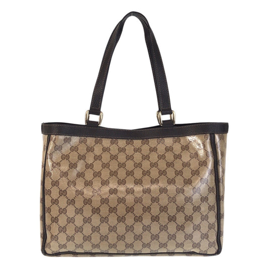 GUCCI Tote Bag 268639 Coated canvas, leather Beige Brown Gold Metal Tote Bag Shoulder Bag GG crystal Women Used Authentic