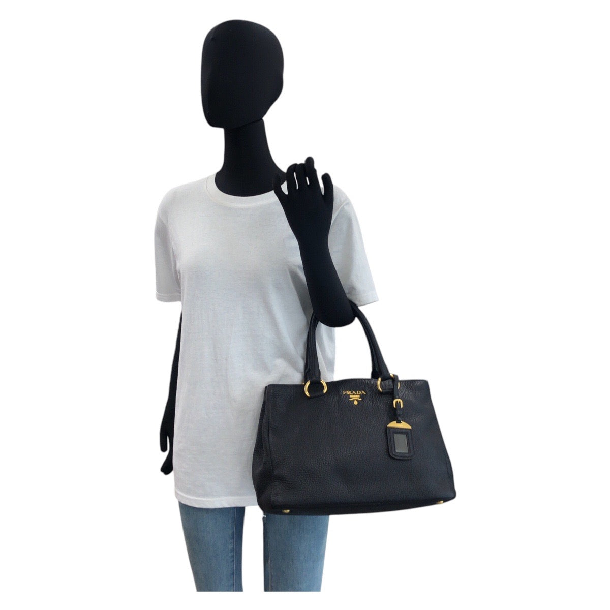 PRADA Tote Bag leather Black GoldMetal Tote Bag handbag Vitterodino Women Used Authentic