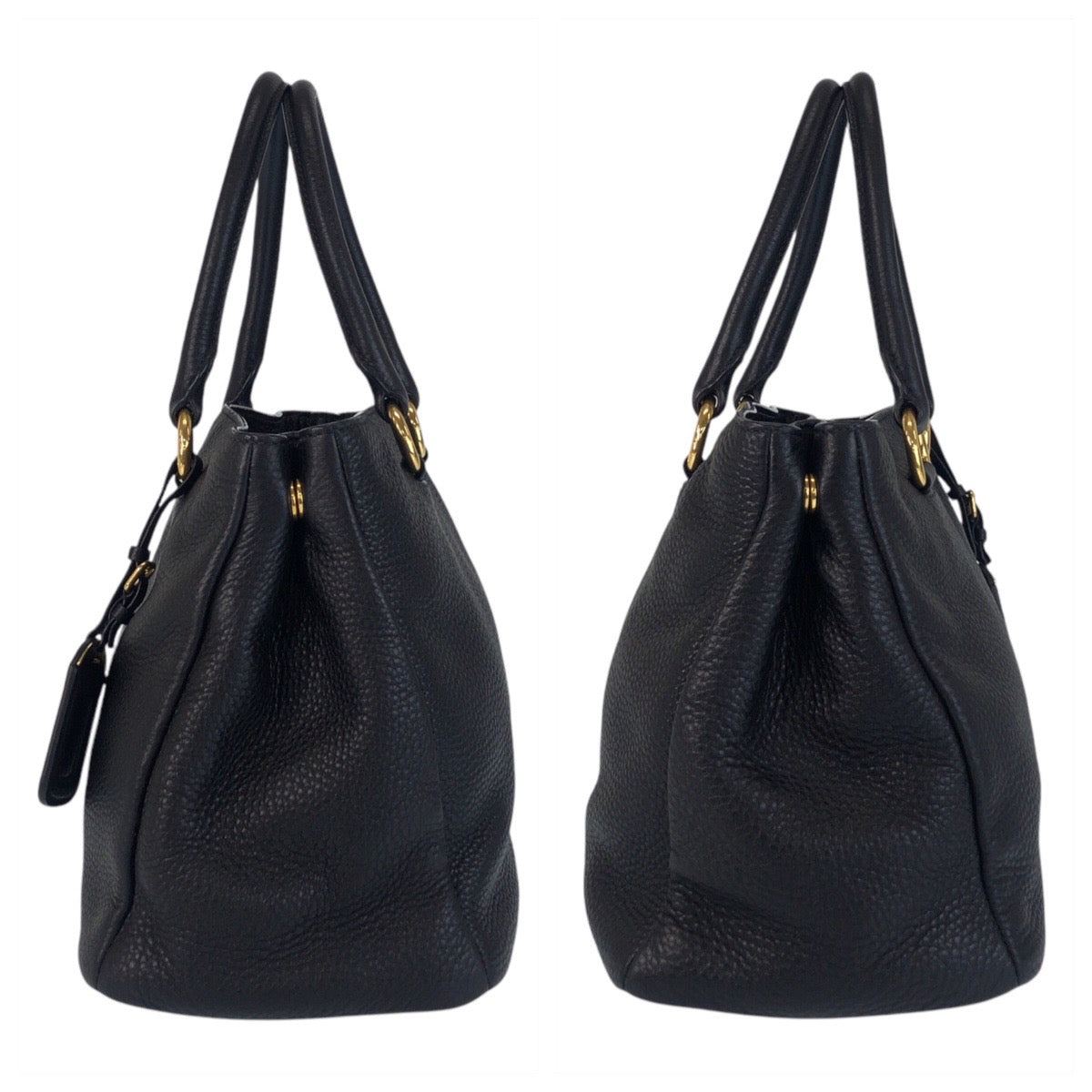 PRADA Tote Bag leather Black GoldMetal Tote Bag handbag Vitterodino Women Used Authentic