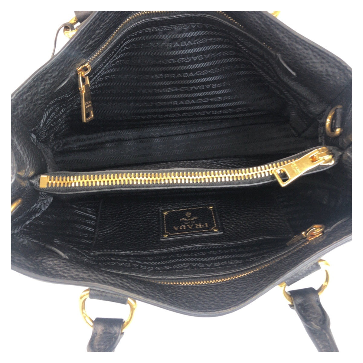 PRADA Tote Bag leather Black GoldMetal Tote Bag handbag Vitterodino Women Used Authentic