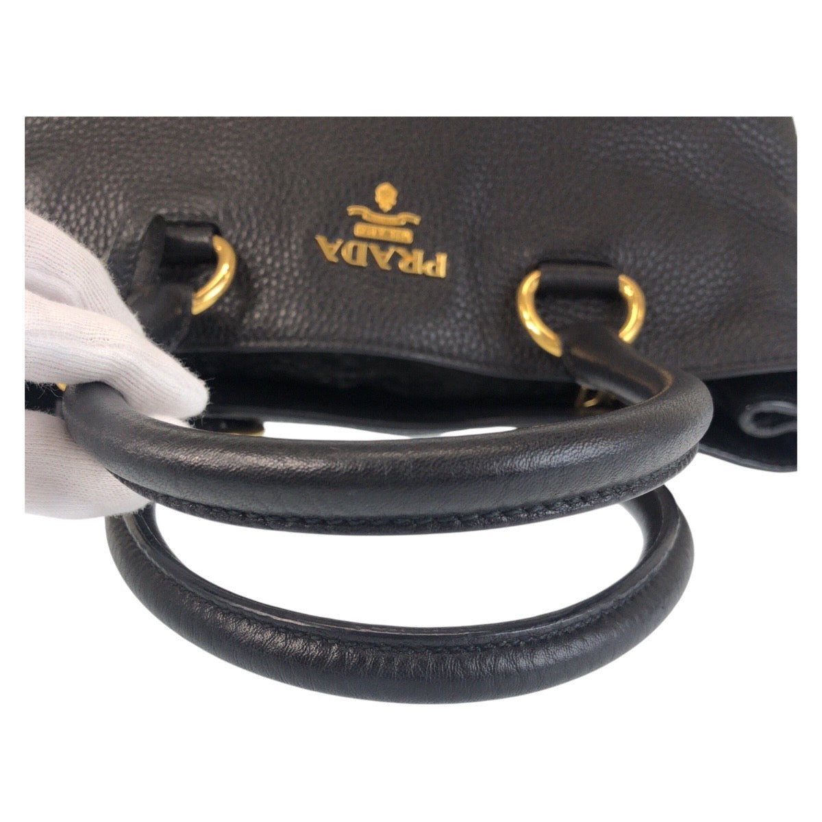 PRADA Tote Bag leather Black GoldMetal Tote Bag handbag Vitterodino Women Used Authentic