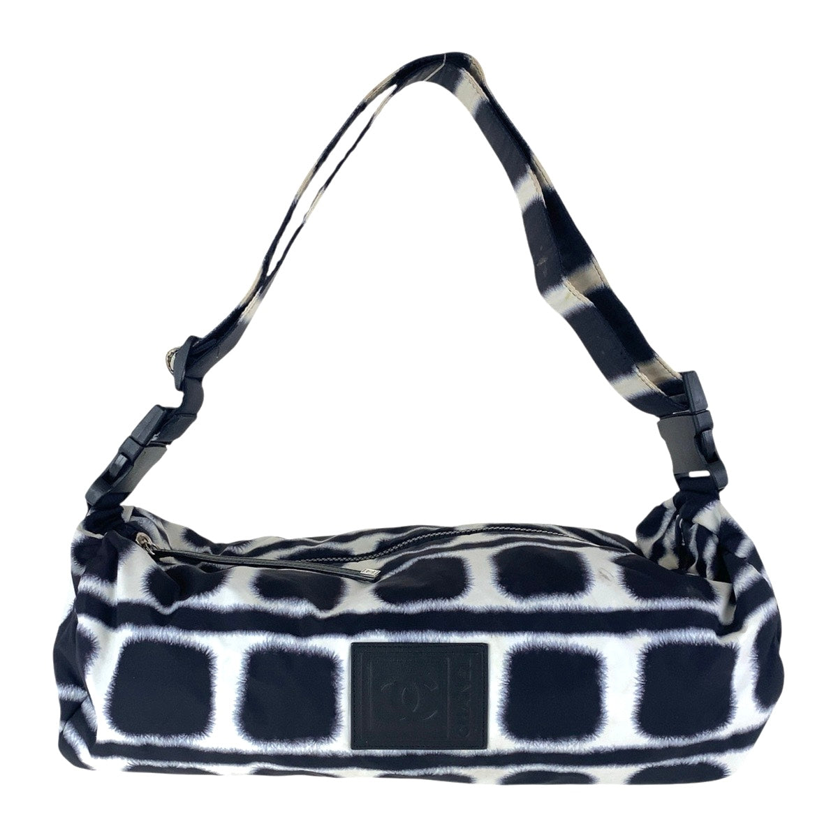 CHANEL Shoulder Bag Nylon Black White SilverMetal Crossbody Shoulder Bag Sports line COCO Mark Women Used Authentic