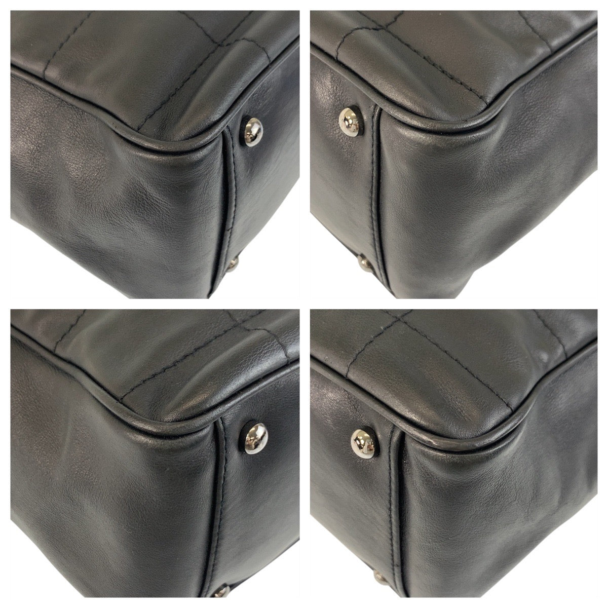CHANEL Tote Bag leather Black SilverMetal Tote Bag handbag Chocolate bar Women Used Authentic
