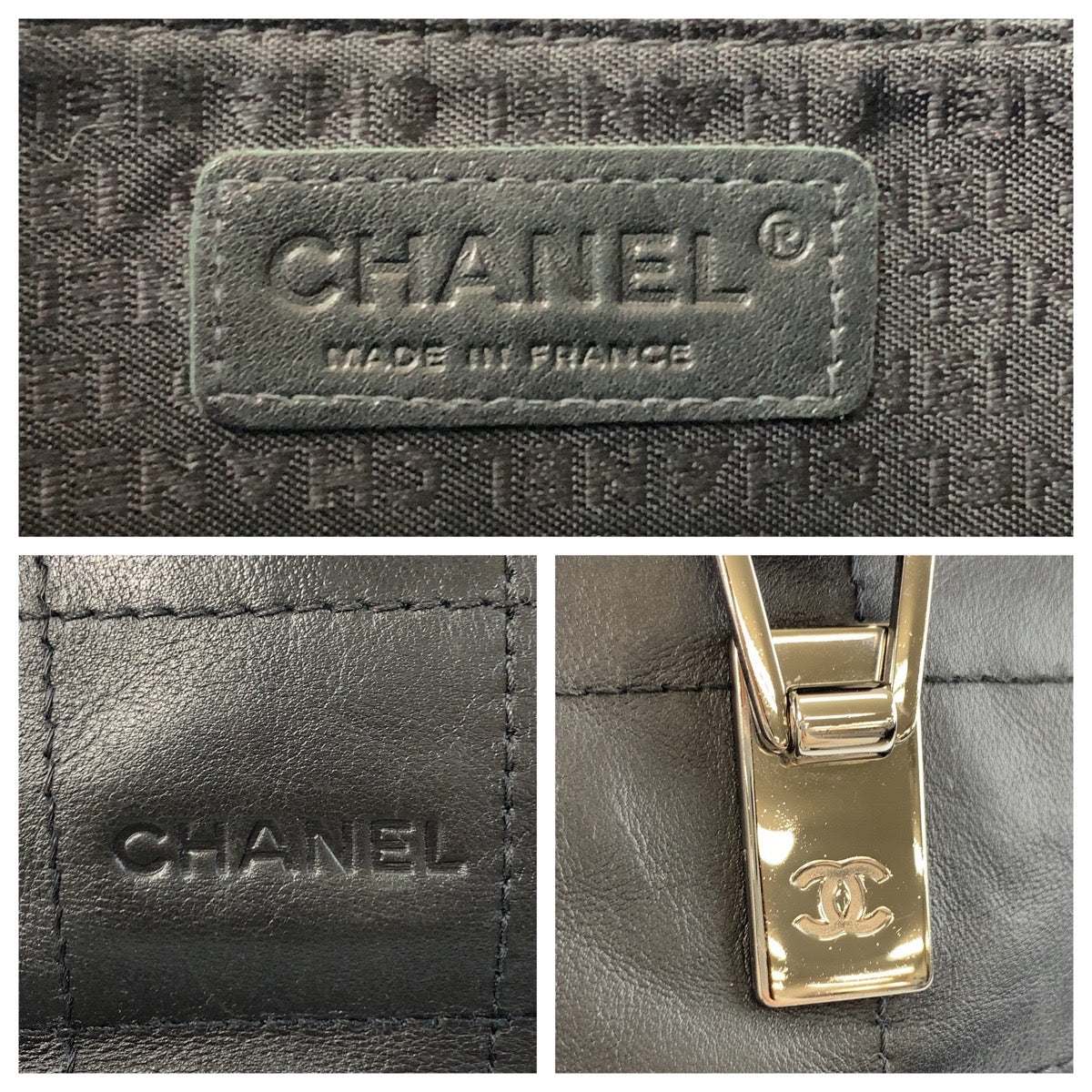 CHANEL Tote Bag leather Black SilverMetal Tote Bag handbag Chocolate bar Women Used Authentic