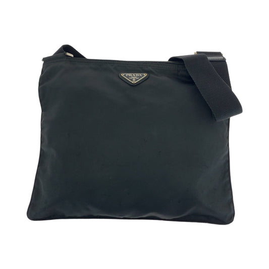 PRADA Shoulder Bag Nylon Black SilverMetal Shoulder Bag Sacoche Test Triangle With logo Women Used Authentic