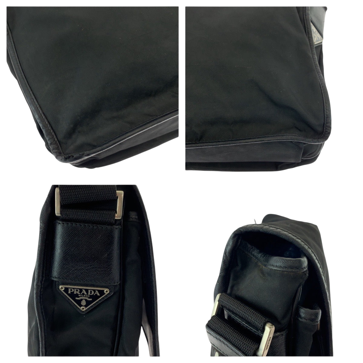 PRADA Shoulder Bag V166 Nylon Black SilverMetal Shoulder Bag Messenger bag Test Triangle With logo Women Used Authentic