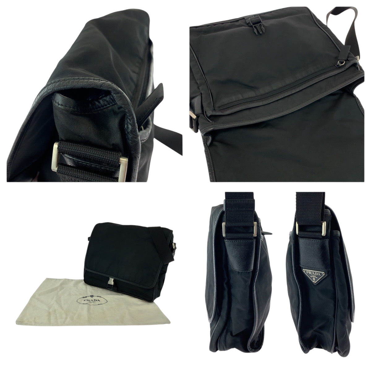PRADA Shoulder Bag V166 Nylon Black SilverMetal Shoulder Bag Messenger bag Test Triangle With logo Women Used Authentic