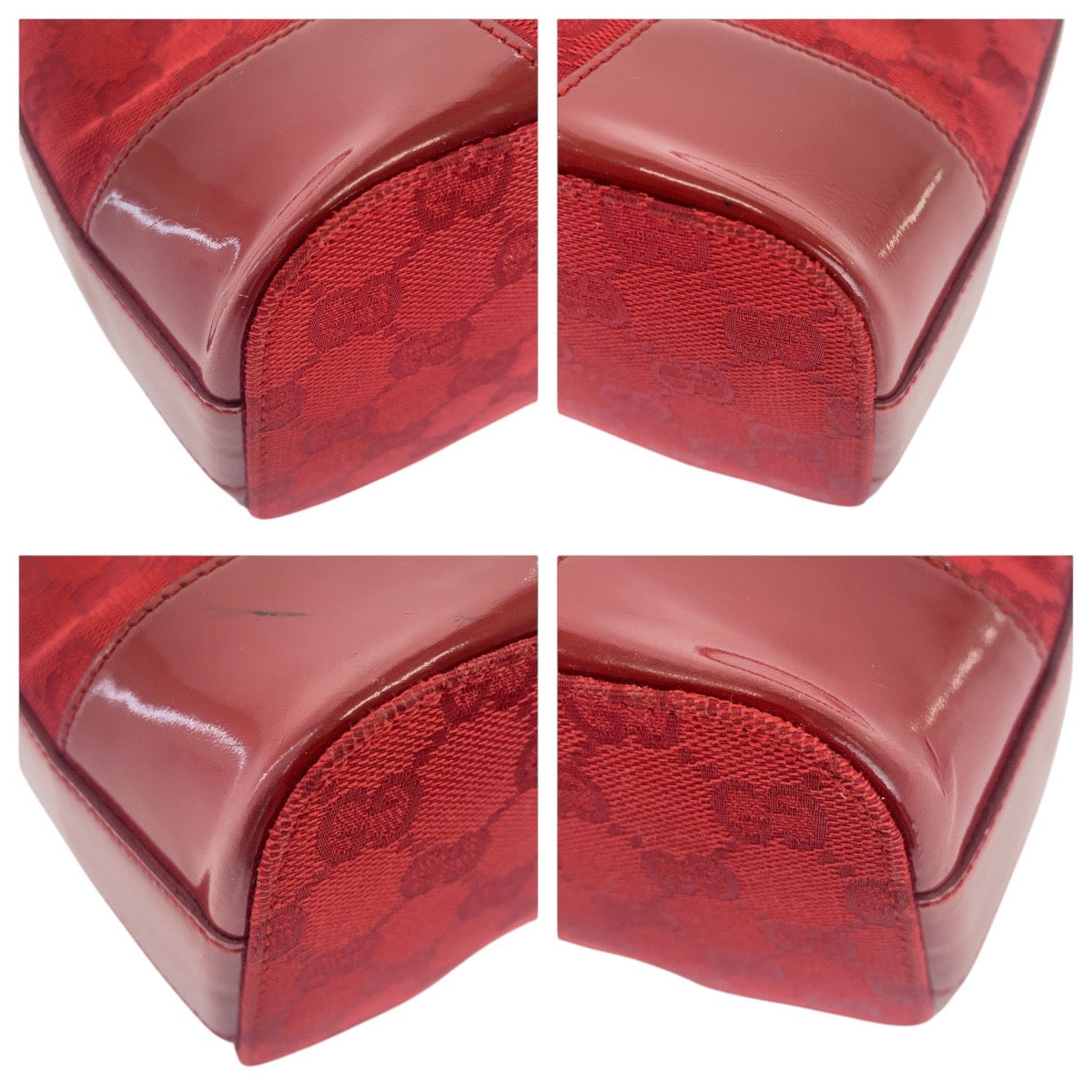 GUCCI Shoulder Bag 001 4204 GG canvas, enamel Red Gold Metal Shoulder Bag Hobo Women Used Authentic