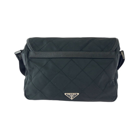 PRADA Shoulder Bag BT0422 Nylon Black SilverMetal Shoulder Bag Messenger bag quilting testu Triangle With logo Women Used Authentic