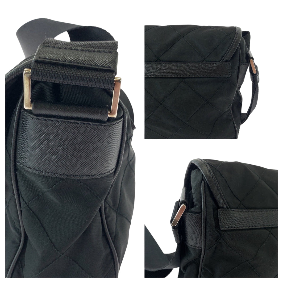 PRADA Shoulder Bag BT0422 Nylon Black SilverMetal Shoulder Bag Messenger bag quilting testu Triangle With logo Women Used Authentic