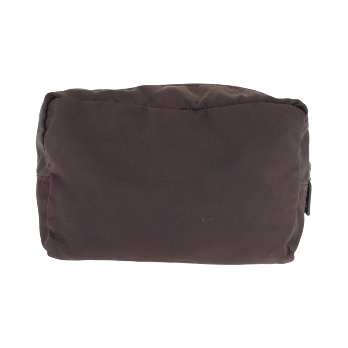 PRADA Pouch Nylon Brown Silver Metal Pouch Cosmetics Pouch Test Triangle With logo Women Used Authentic