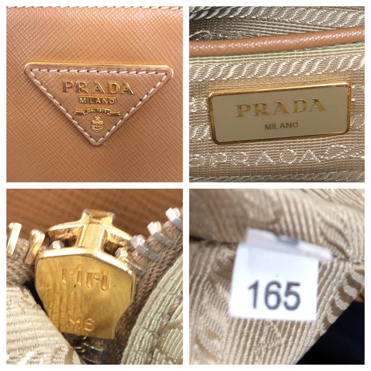 PRADA Tote Bag leather Brown Yellow Gold Metal Tote Bag Shoulder Bag 2WAY Safiano Triangle With logo Women Used Authentic