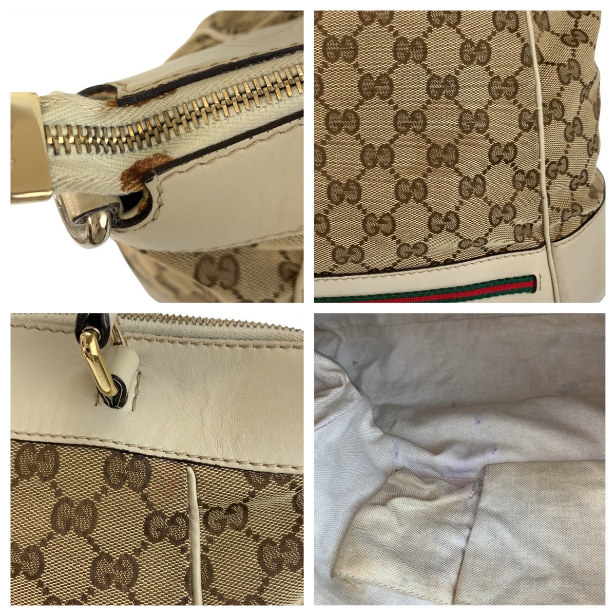 GUCCI Tote Bag 257349 GG canvas, leather Beige Gold Metal Tote Bag Shoulder Bag 2way Mayfair Sherry Line Women Used Authentic