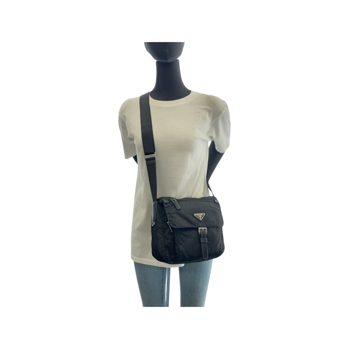 PRADA Shoulder Bag Nylon Black SilverMetal Shoulder Bag Messenger bag Test Triangle With logo mens Used Authentic