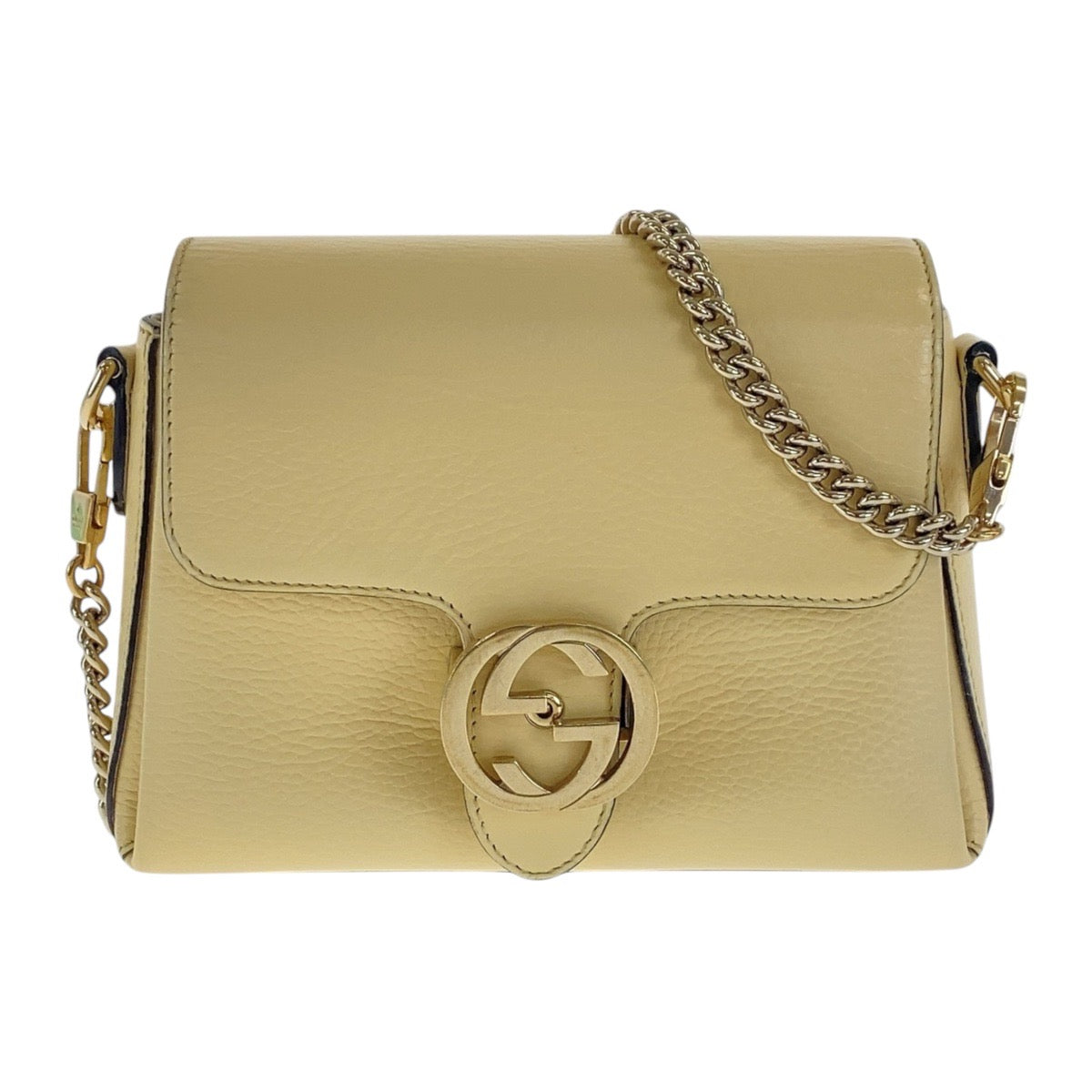 GUCCI Shoulder Bag 607720 leather Ivory Gold Metal Crossbody Chain Shoulder Bag Interlocking Women Used Authentic