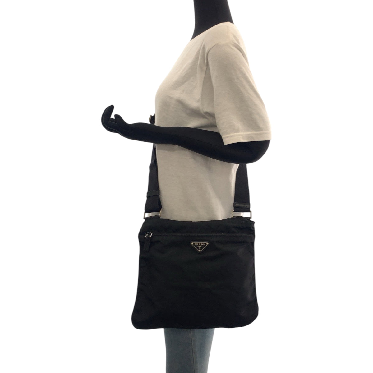 PRADA Shoulder Bag BT175Z Nylon Black SilverMetal Shoulder Bag Sacoche Test Triangle With logo mens Used Authentic