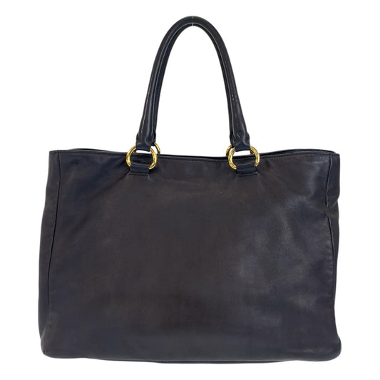 PRADA Tote Bag leather Navy Gold Metal Tote Bag Shoulder Bag Women Used Authentic