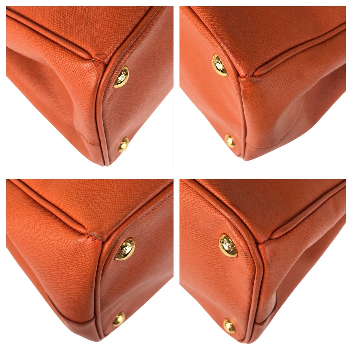 PRADA Handbag leather Orange GoldMetal Tote Bag handbag Safiano Women Used Authentic
