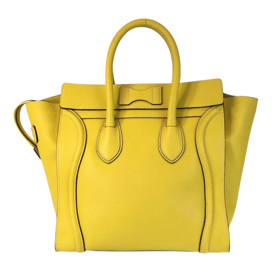 CELINE Handbag CU-1102 leather Yellow SilverMetal Handbag Tote Bag Luggage mini shopper Women Used Authentic