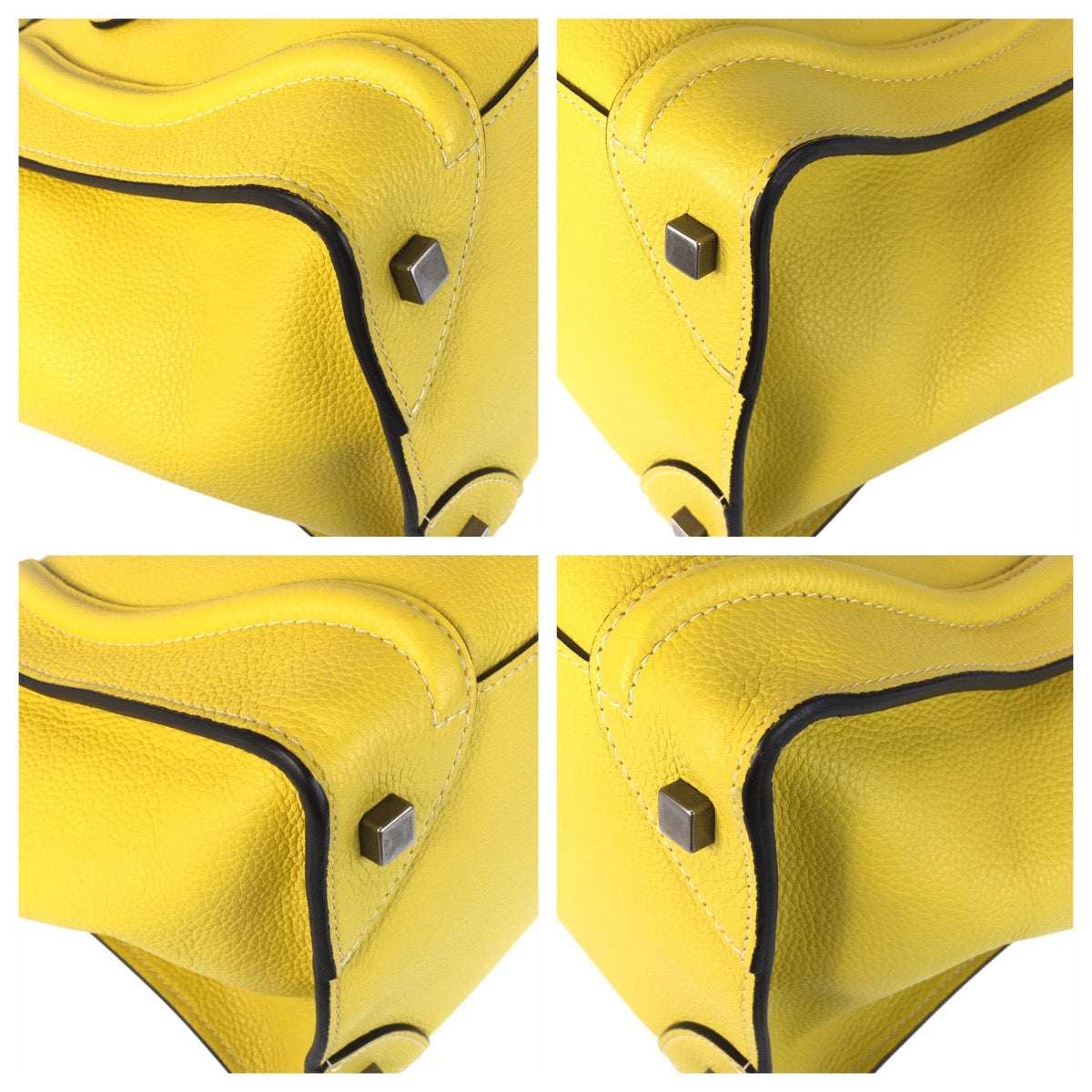 CELINE Handbag CU-1102 leather Yellow SilverMetal Handbag Tote Bag Luggage mini shopper Women Used Authentic