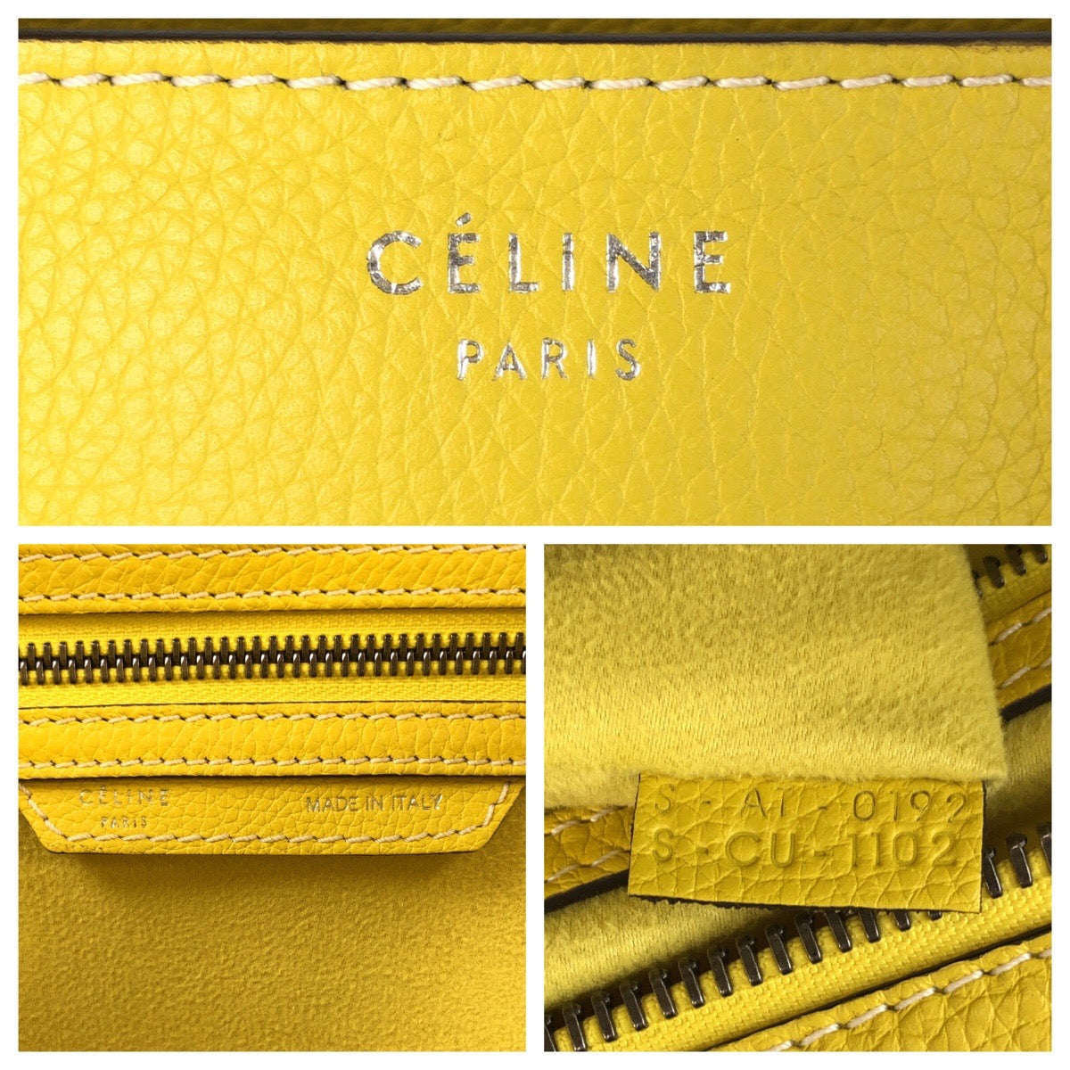 CELINE Handbag CU-1102 leather Yellow SilverMetal Handbag Tote Bag Luggage mini shopper Women Used Authentic