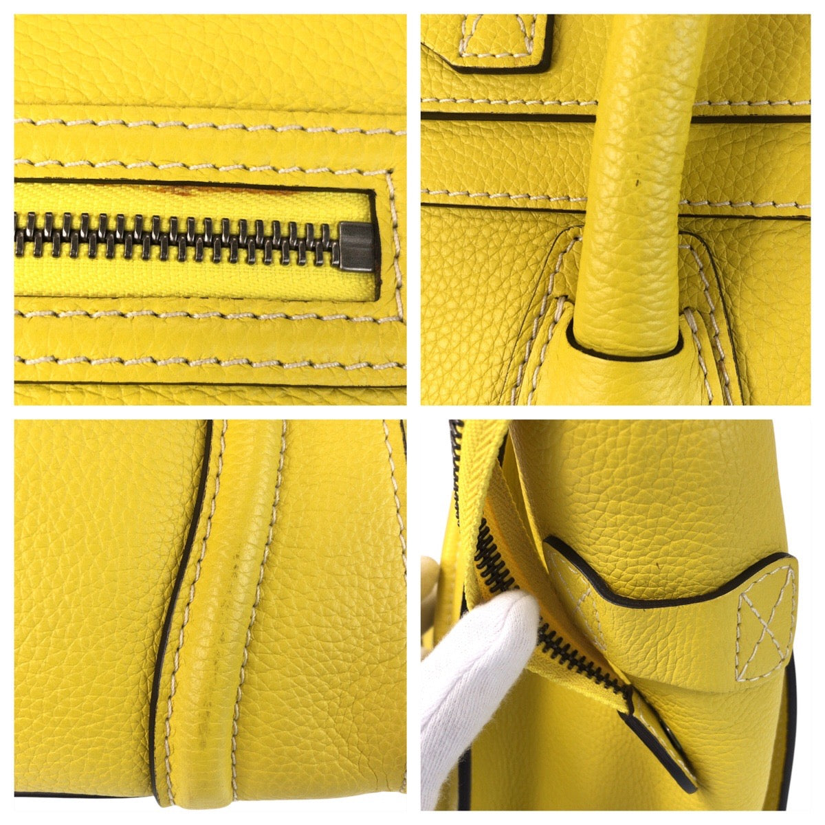 CELINE Handbag CU-1102 leather Yellow SilverMetal Handbag Tote Bag Luggage mini shopper Women Used Authentic