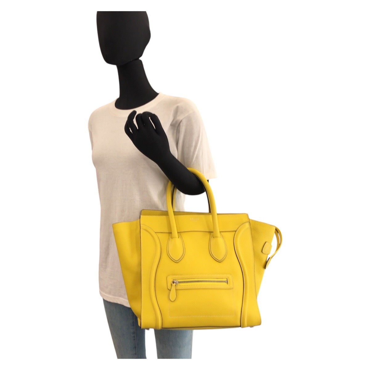CELINE Handbag CU-1102 leather Yellow SilverMetal Handbag Tote Bag Luggage mini shopper Women Used Authentic