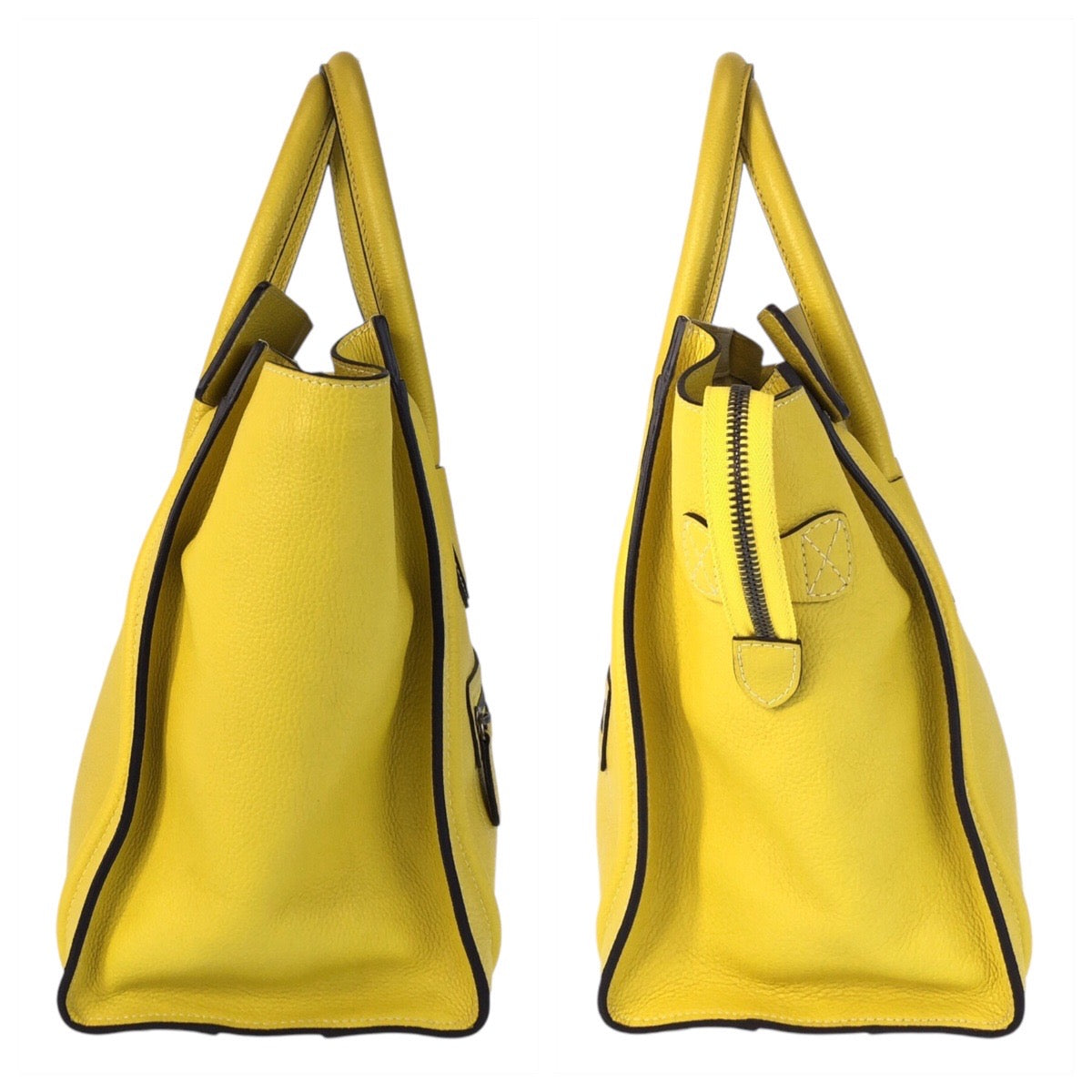 CELINE Handbag CU-1102 leather Yellow SilverMetal Handbag Tote Bag Luggage mini shopper Women Used Authentic