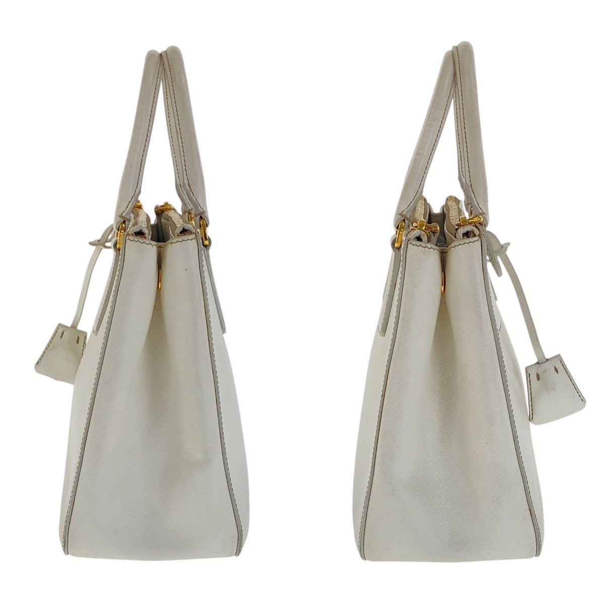 PRADA Tote Bag leather White GoldMetal Tote Bag handbag Safiano Galleria Women Used Authentic