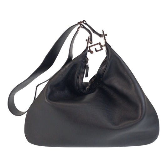 GUCCI Shoulder Bag 001-3341 leather Black SilverMetal Women Used Authentic