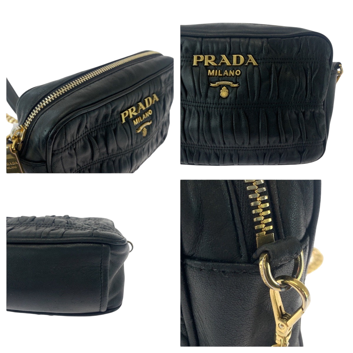 PRADA Shoulder Bag 1BH112 leather Black GoldMetal Nappa leather Gathered
