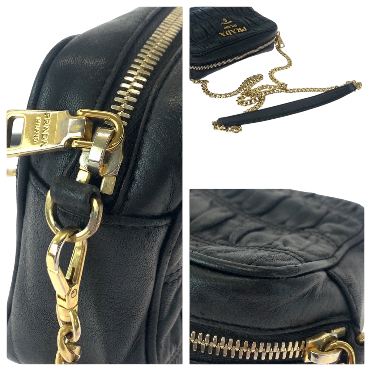 PRADA Shoulder Bag 1BH112 leather Black GoldMetal Nappa leather Gathered