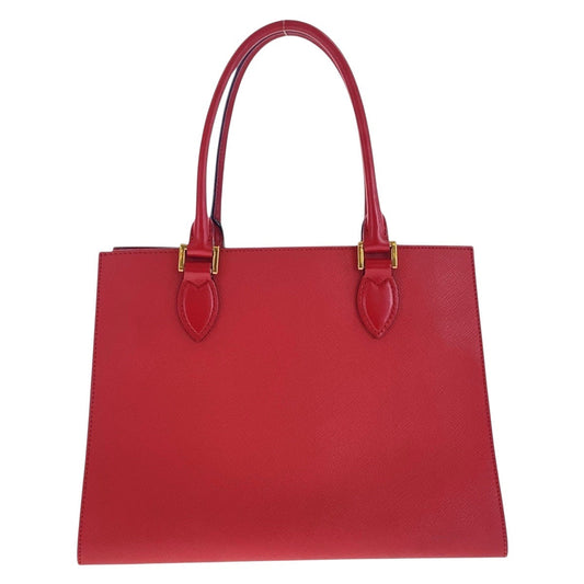 PRADA Tote Bag leather Red Gold Metal Tote Bag handbag Safiano Women Used Authentic