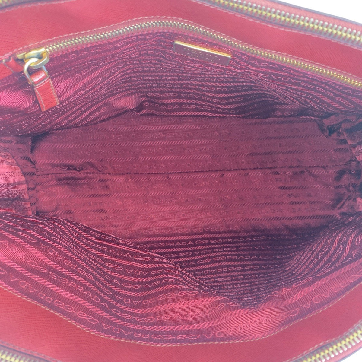 PRADA Tote Bag leather Red Gold Metal Tote Bag handbag Galleria Saffiano Triangle With logo Women Used Authentic