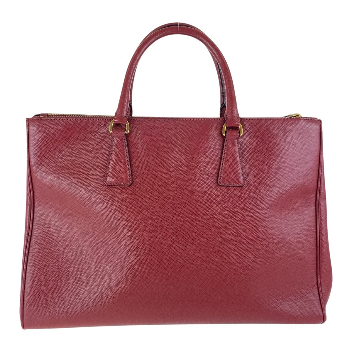 PRADA Tote Bag leather Red Gold Metal Tote Bag handbag Galleria Saffiano Triangle With logo Women Used Authentic